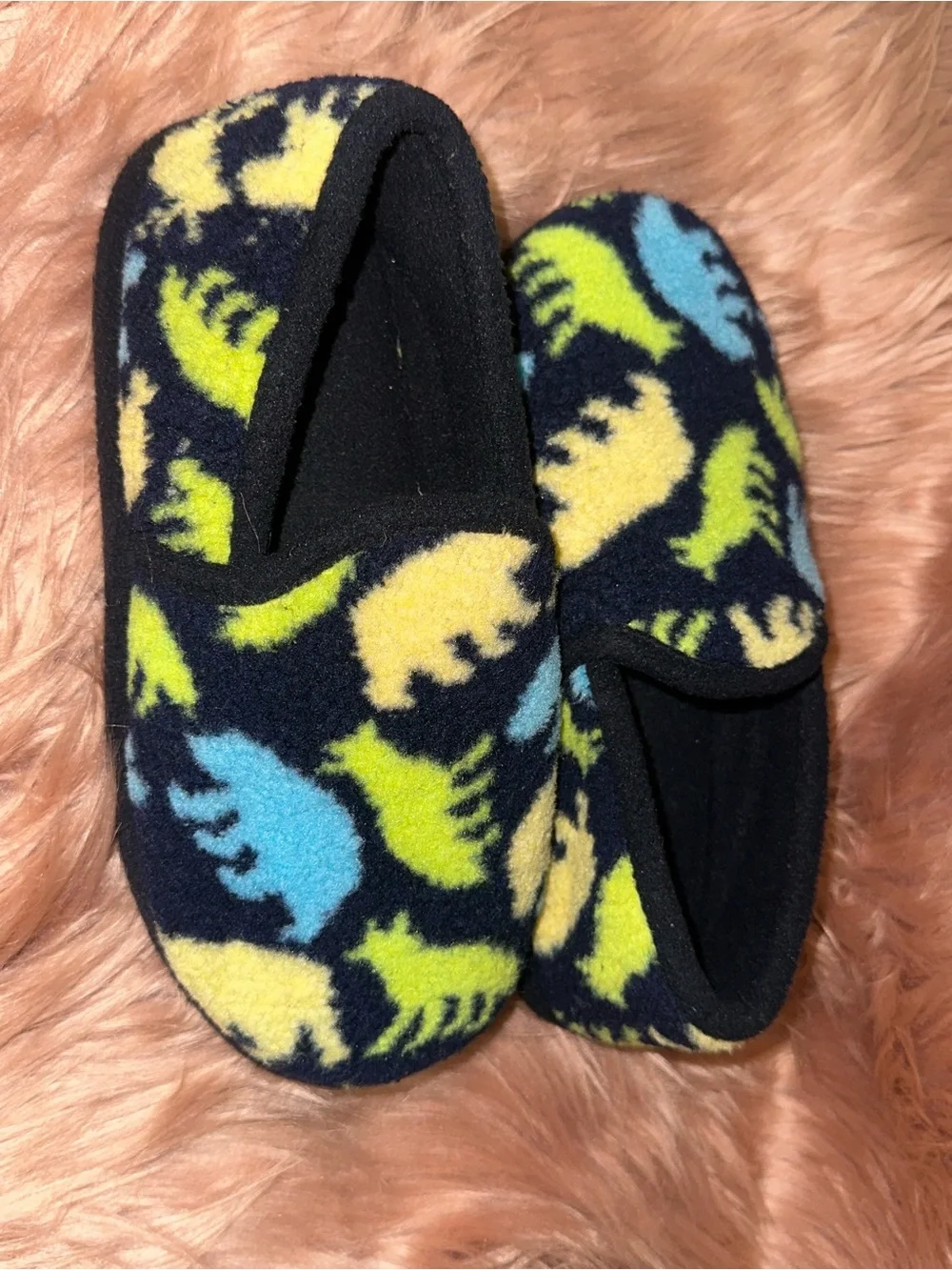 wonder nation Navy Slippers with Yellow & Light Blue Dino Print